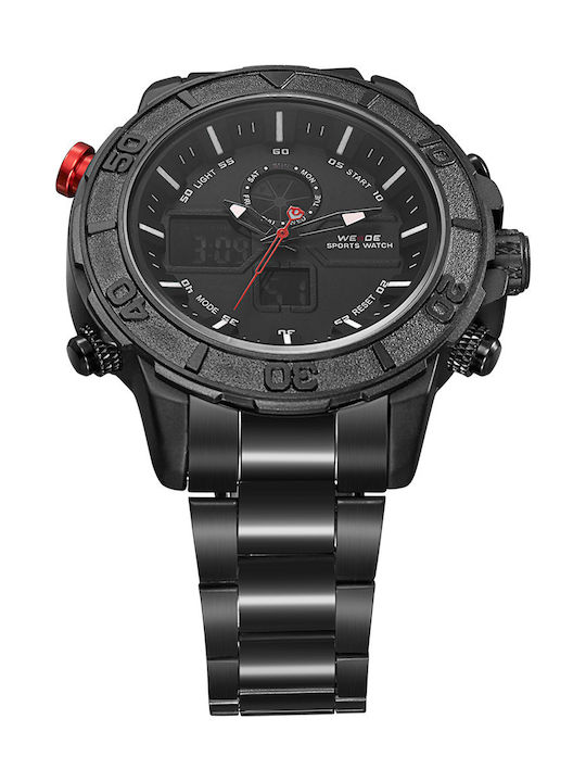 Weide Herrenuhr 50mm Batterie mit Schwarz Metallarmband