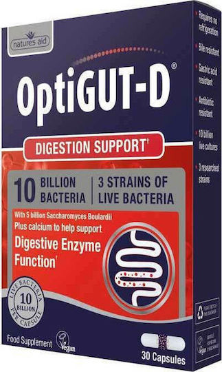 Natures Aid OptiGUT-D Supplement with Probiotics and Prebiotics 30 Capsules