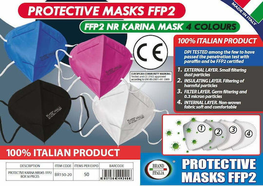Brand Italia Karina L4 4ply NR Μάσκα Προστασίας FFP2 σε Μαύρο χρώμα 50τμχ
