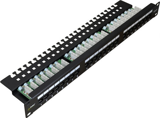 Pulsar Patch Panel for Rack 1U 19" with 24 cat6 Ports Black