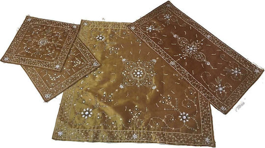 Set de 4 În Carouri Linea Home 13760 cu Broderie Bronz 100x100cm