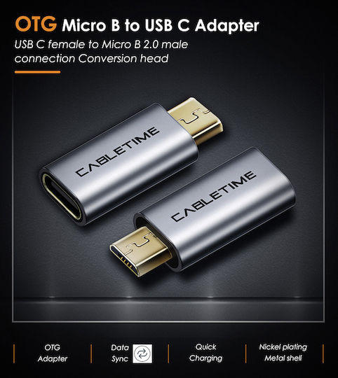 Cabletime C160 Μετατροπέας micro USB male σε USB-C female Γκρι 1τμχ