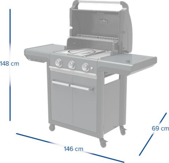 Campingaz 3 Series Premium S Grătar pe gaz Din fontă Grătar 61bucx46buccm cu 3 buc 10.2kW și Arzător Lateral