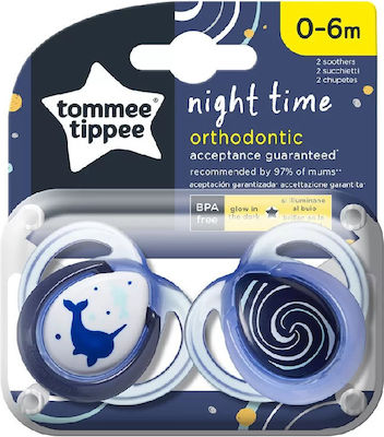 Tommee Tippee Orthodontic Pacifiers Silicone Dolphin Night for 0-6 months 2pcs