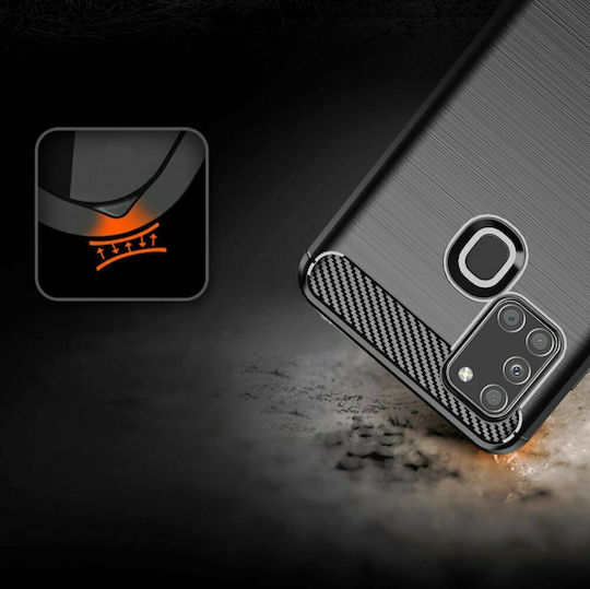 Tech-Protect Rugged Carbon Back Cover Silicone Black (Galaxy A21s)