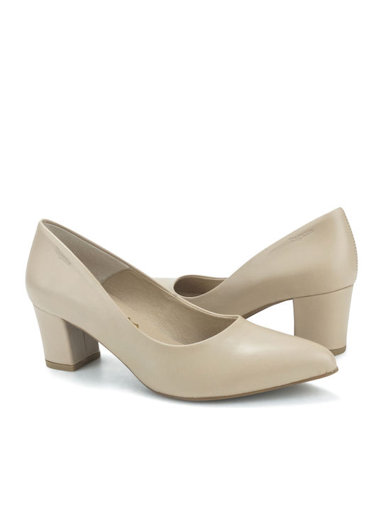 Leather Pointed Toe Beige Medium Heels
