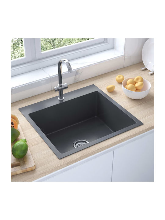 vidaXL Ένθετος Νεροχύτης Inox Σατινέ Μ53xΠ50cm Black