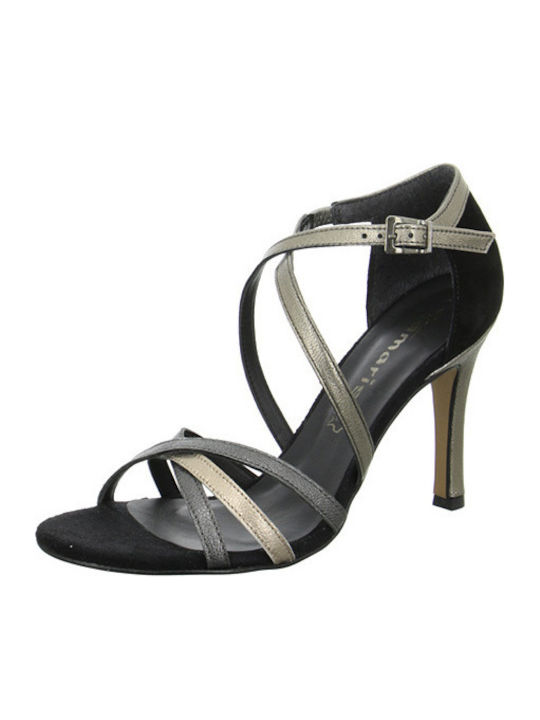 Tamaris Suede Women's Sandals with Thin High Heel In Black Colour