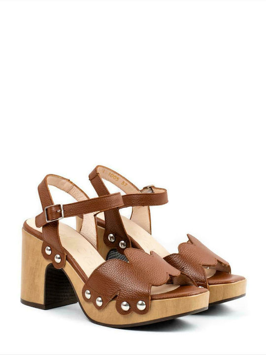 Wonders Platform Leather Women's Sandals Brown