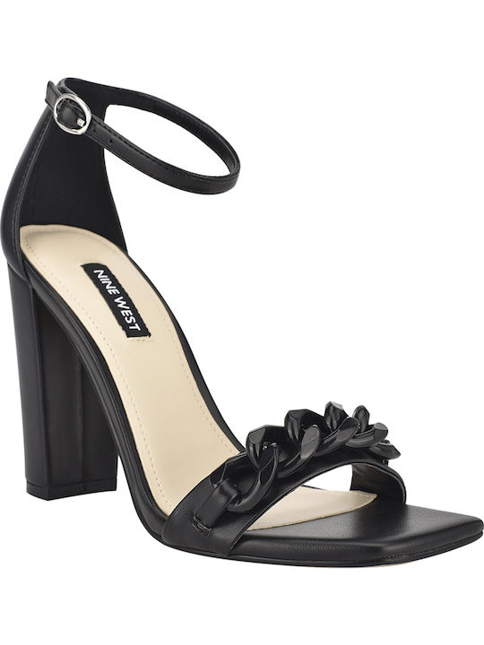 Nine West Women's Sandals Mindful3 Black with Chunky High Heel