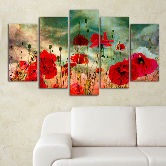 HomeMarkt Poppy Field De cinci ori Tablou pe Pânză 60x100cm