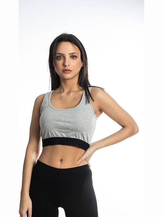 Γυναικείο Καλοκαιρινό Crop Top Βαμβακερό Αμάνικο Γκρι