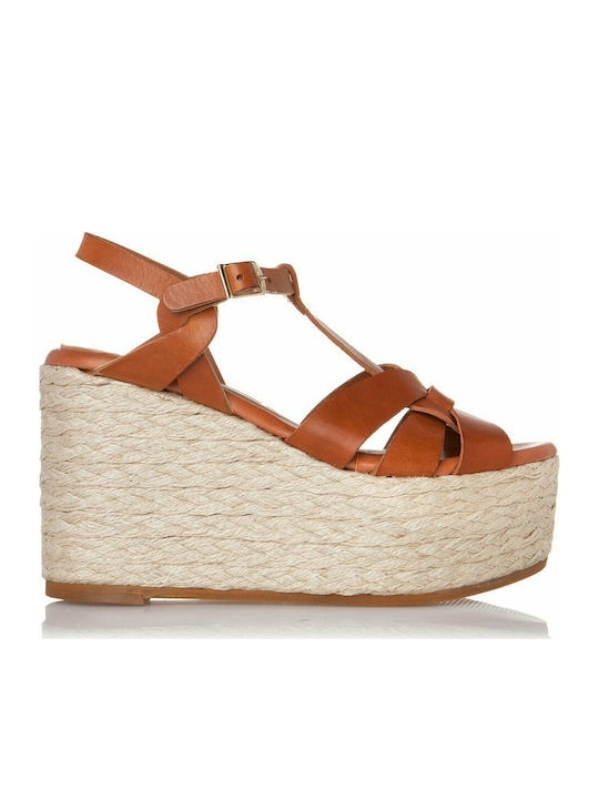 Women's Leather Ankle Strap Platforms Tabac Brown