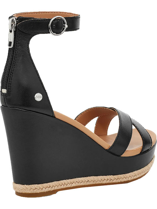 Ezrah Women's Leather Ankle Strap Platforms Black