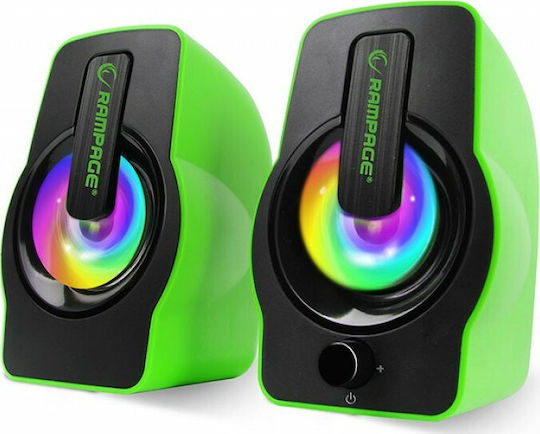 Rampage RMS-G7 Falsetto Ηχεία Υπολογιστή 2.0 με RGB Φωτισμό και Ισχύ 6W Πράσινα