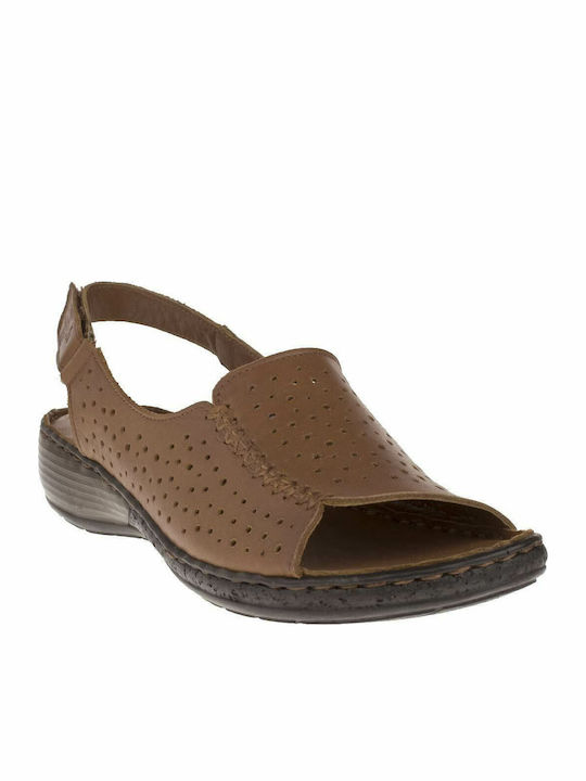 Boxer Leather Women's Flat Sandals Anatomic in Tabac Brown Color