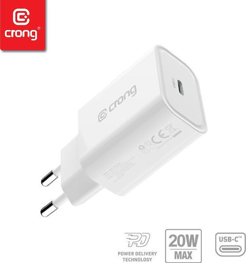 Crong Φορτιστής Χωρίς Καλώδιο με Θύρα USB-C 20W Power Delivery Λευκός (TUSBC20)