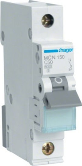 Hager Αυτόματη Ασφάλεια 50A Μονοπολική AC MCN150A