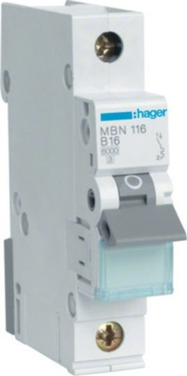 Hager Automatic Circuit Breaker 16A Single-pole AC MBN116A
