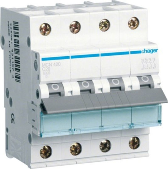 Hager Αυτόματη Ασφάλεια 20A Τετραπολική AC/DC MCN420