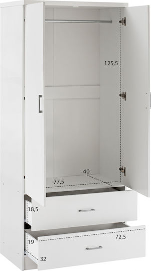 Reina Δίφυλλη Ντουλάπα Λευκό 80x42.5x180.5cm