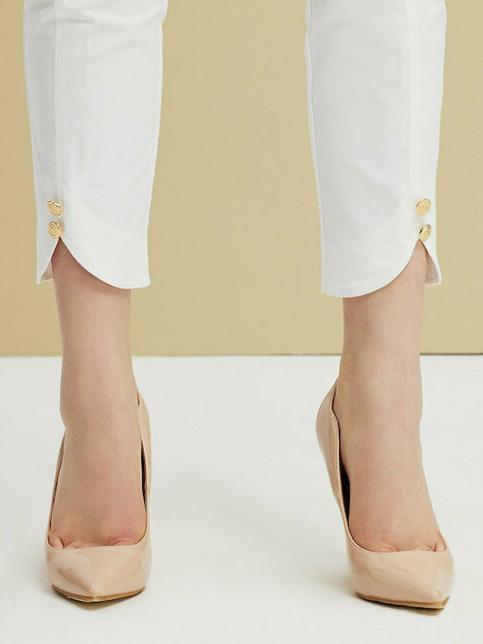 Women's Fabric Capri Trousers Slim Fit White