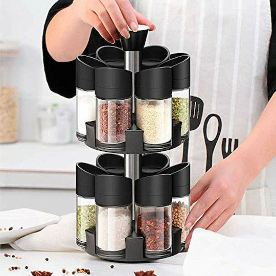 Relaxdays Glass Tabletop Rotating Spice Rack Spice Rack Black 12pcs