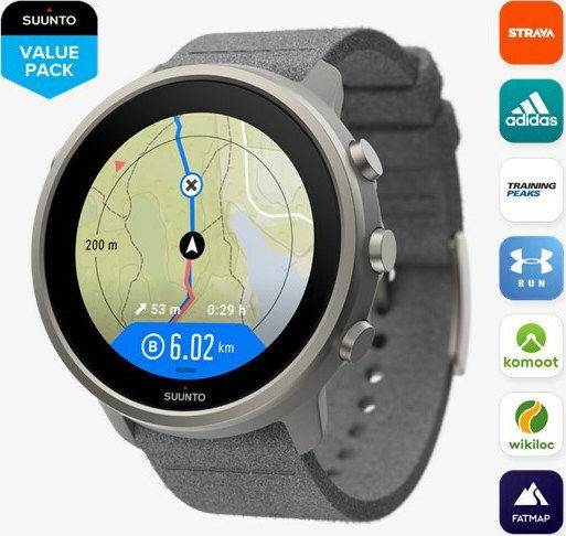 Suunto 7 Titanium 50mm Waterproof Smartwatch with Heart Rate Monitor (Stone Gray Titanium)