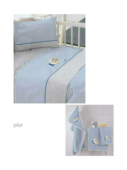 Makis Tselios Home Pilot Baby Sheets Set Crib Percale Light Blue 120x170cm 3pcs
