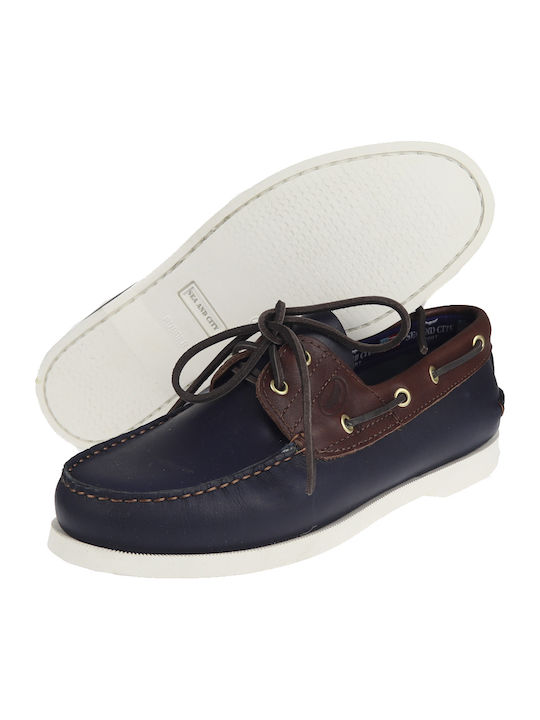 Dallas Men's Leather Boat Shoes Blue / Brandy