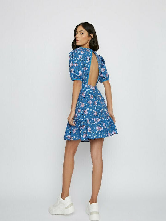 Summer Mini Dress with Ruffle Blue