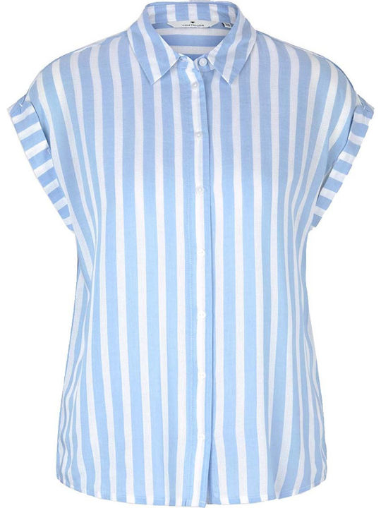 Women's Striped Short Sleeve Shirt Light Blue
