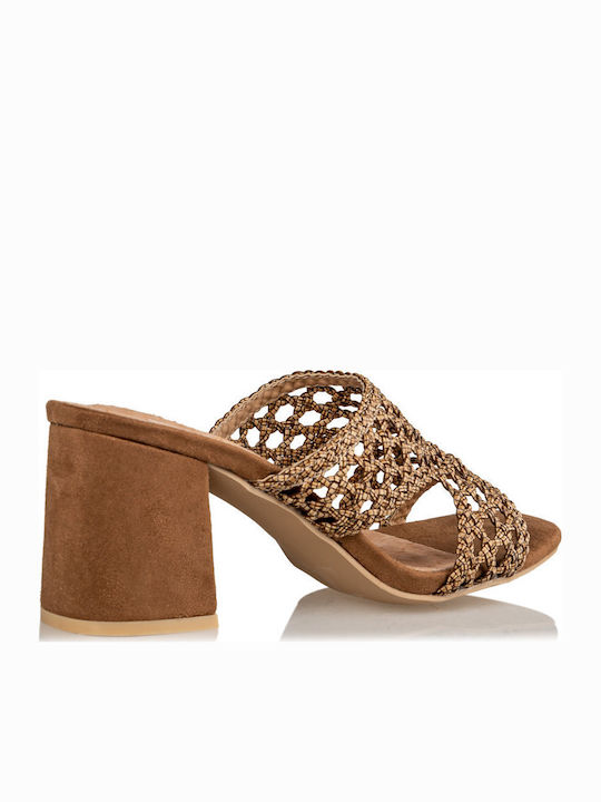 Mules mit Chunky Niedrig Absatz in Beige Farbe