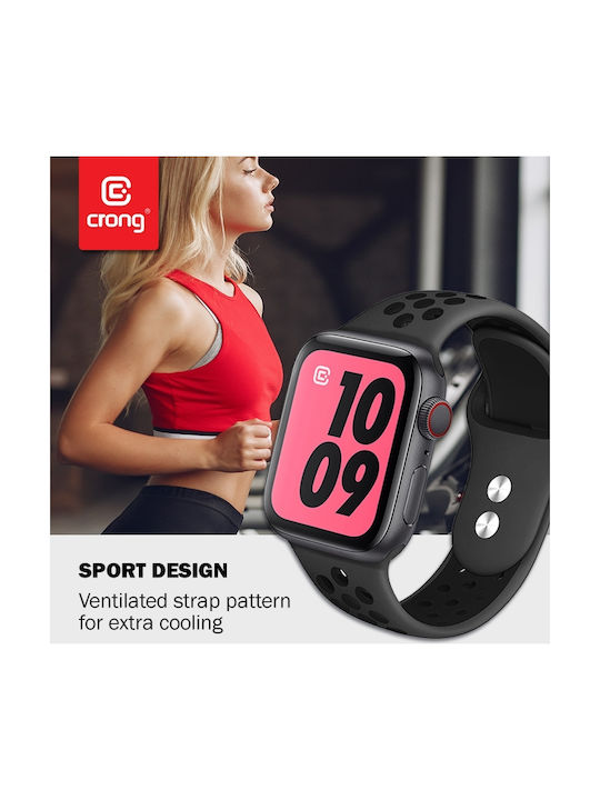 Crong Duo Sport Λουράκι Σιλικόνης Μαύρο (Apple Watch 42/44/45mm)