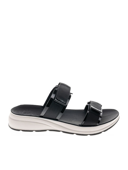 Adele Leather Women's Flat Sandals Anatomic in Black Color
