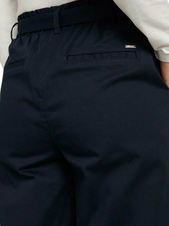 Women's High-waisted Fabric Trousers Paperbag Fit Navy Blue