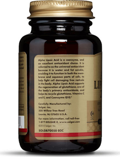 Solgar Alpha Lipoic Acid 200mg Ειδικό Συμπλήρωμα Διατροφής 50 φυτικές κάψουλες