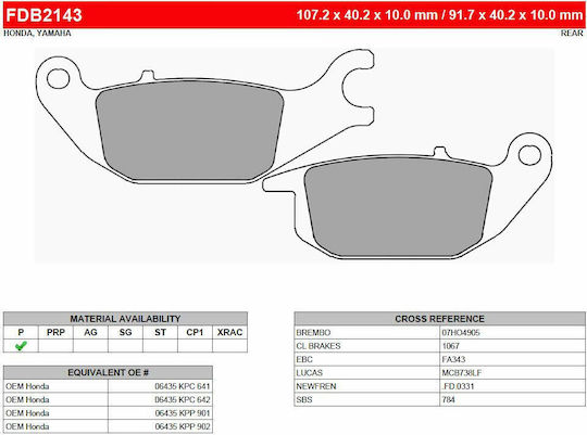 Ferodo Τακάκια Μοτοσυκλέτας Πίσω Eco-Friction Honda Supra X-125/Yamaha Tricity 125 2014 για Yamaha Tricity 125