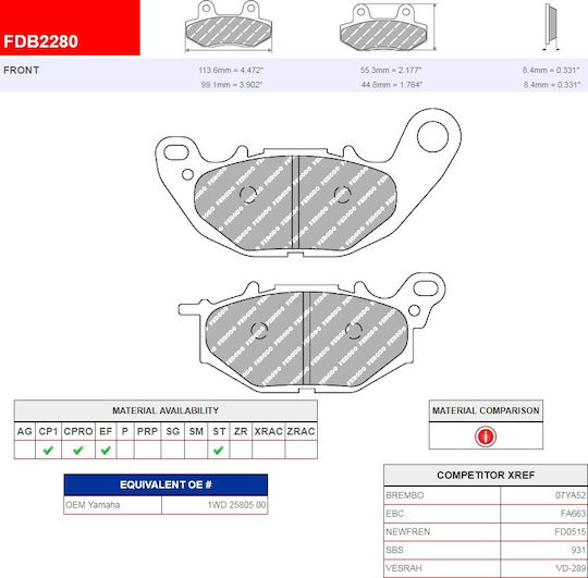 Ferodo Τακάκια Μοτοσυκλέτας Εμπρός Sintergrip Yamaha XMAX 300 Μεταλλικά για Yamaha X-MAX 125