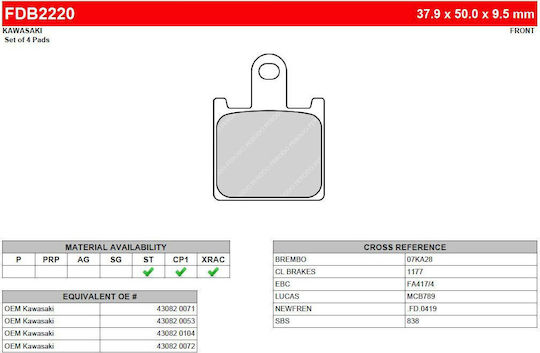 Ferodo Τακάκια Μοτοσυκλέτας Εμπρός Sintergrip Kawasaki GTR 1400 (2012) για Kawasaki ZZR 1400 / Z 1000 / Z1000
