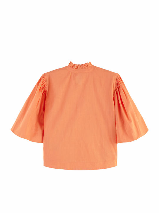 Women's Summer Blouse Cotton Short Sleeve Orange