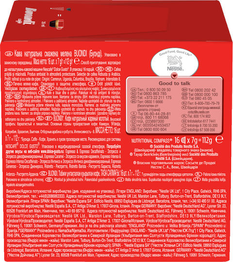 Nescafe Κάψουλες Espresso Espresso Buondi Συμβατές με Μηχανή Dolce Gusto 16caps