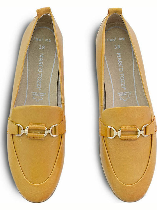 Leather Women's Loafers in Yellow Color 2-24210-26-615
