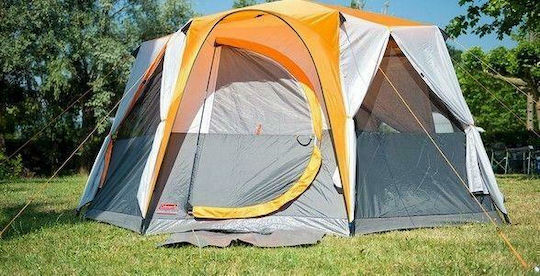 Coleman Octagon 8 Camping Tent Cabin Orange with Double Cloth 3 Seasons for 8 People 396x396x208cm