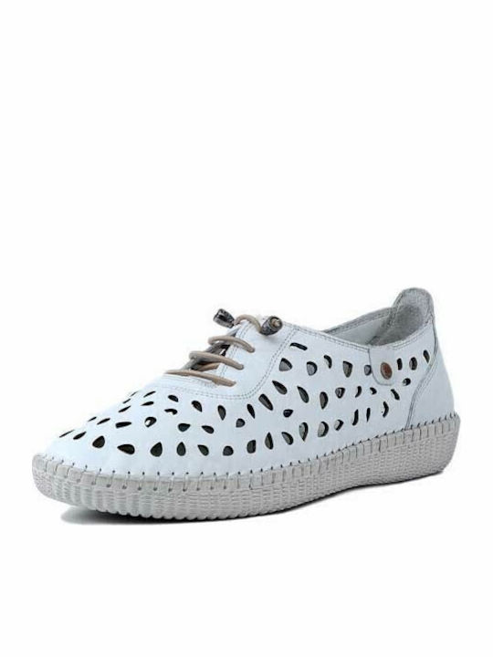 17191 Δερμάτινα Γυναικεία Oxfords σε Λευκό Χρώμα