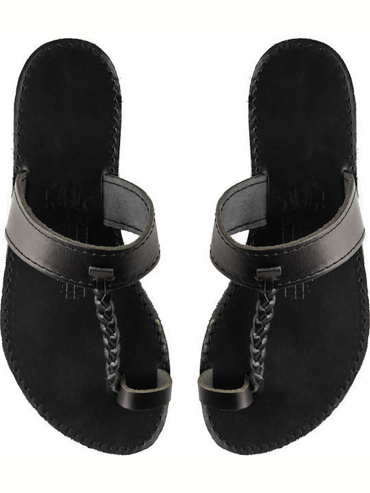 51 Leather Women's Flat Sandals in Black Color