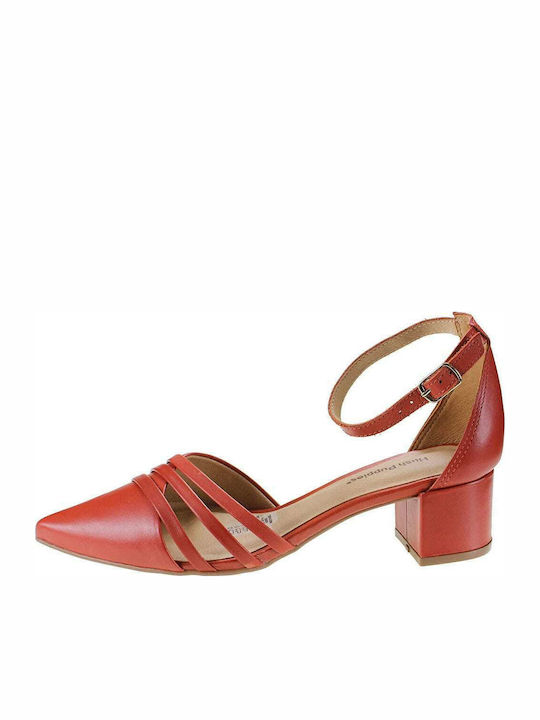 Hush Puppies Leather Pointed Toe Red Low Heels with Strap Kerenza