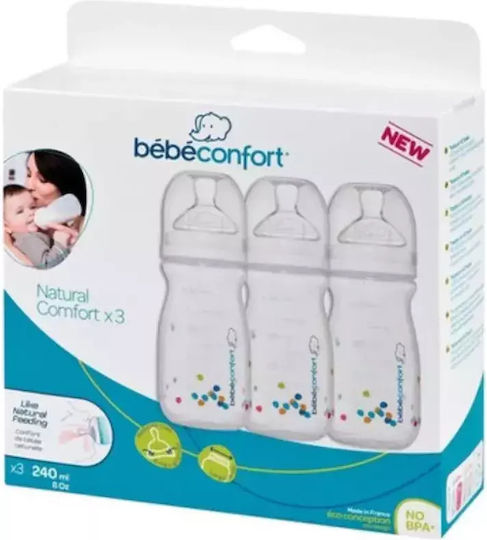 Bebe Confort Σετ Πλαστικά Μπιμπερό Natural Comfort με Θηλή Σιλικόνης για 0+ μηνών 240ml 3τμχ