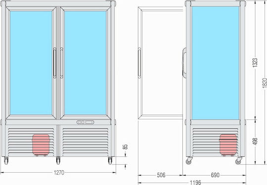 Tecfrigo Kühlvitrine Standgerät mit 5 Ebenen mit Kapazität 800Es 127x69x182cm Prisma 800 TNV PG PF