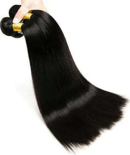Bioshev Professional Haarteile mit Clip mit Echthaar in Schwarz Farbe 50cm 1.0